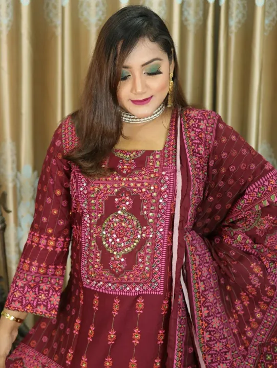 Readymade%20%20Stylish%20And%20Comfortable%20Made%20By%20Lilen%20%20Fabric%20Ghararah%20Three%20Piece%20For%20Women%20-%20Image%203