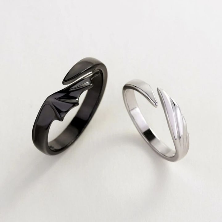 Y1UE 2Pcs Simple Angel Devil Open Matching Ring Set Angel Devil Open Ring For Couple