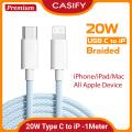 CASIFY PDC02 20W USB C To Lightning Fast Charging Cable 20W Braided Cable iPhone Cable iPad/Mac Cable PD Cable Type C to Lightning Cable 20Watt 1M White.