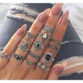 15 Pcs/sets Lotus Flower Black Rhinestone Vintage Antique Rings Sets for Women.