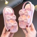 Ready Stoek kids sandal Double Bow Rhinestone sandal girl shoes soft soul Pink & Off White. 