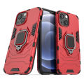 For Apple iPhone 13 Mini Case, Silicone TPU and Hard PC Luxury Armor Shockproof Metal Ring Holder Cover Phone Casing. 