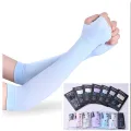 Black UV Sun Protection Hand Protector Ice Silk Arm Sleeves Sunscreen Sleeves.