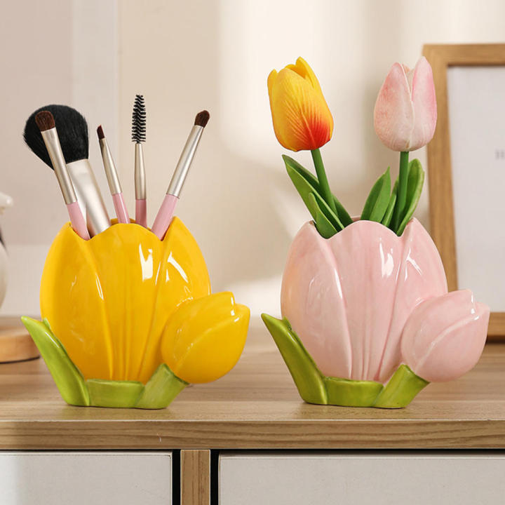 Aesthetic Pen Holder Compact Ceramic Multifunction Makeup Brush Holder Ins Style Retro Storage Bucket for Desk Organizer Vanity