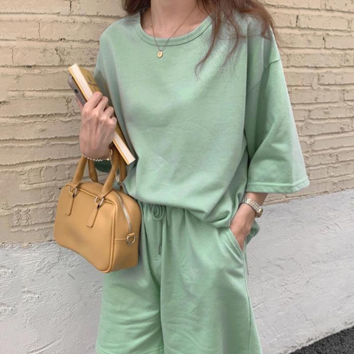 Chic%20Women%20Top%20Shorts%20Suit%20Casual%20Women%20Summer%20Tracksuit%20Pocket%20Daily%20Wear%20Pure%20Color%20O%20Neck%20Summer%20T-shirt%20Shorts%20Set%20-%20Image%205