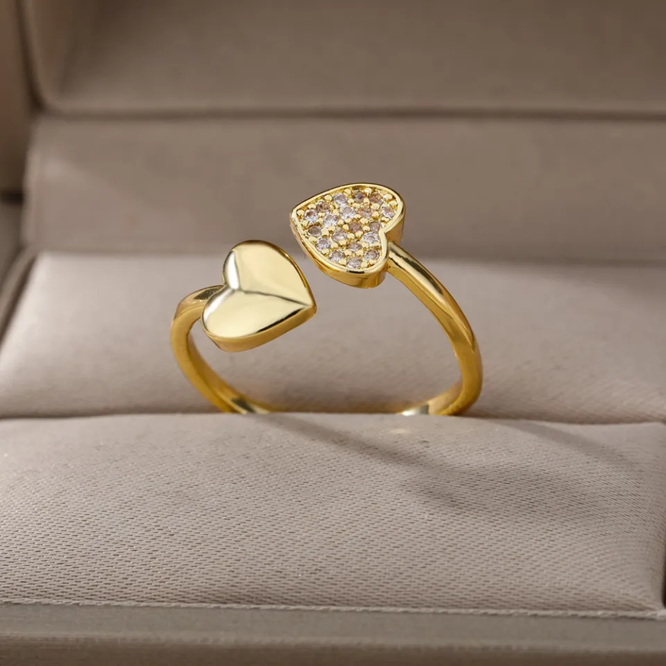 Double Heart Ring Design In Heart Shape Smooth Double Heart Rings