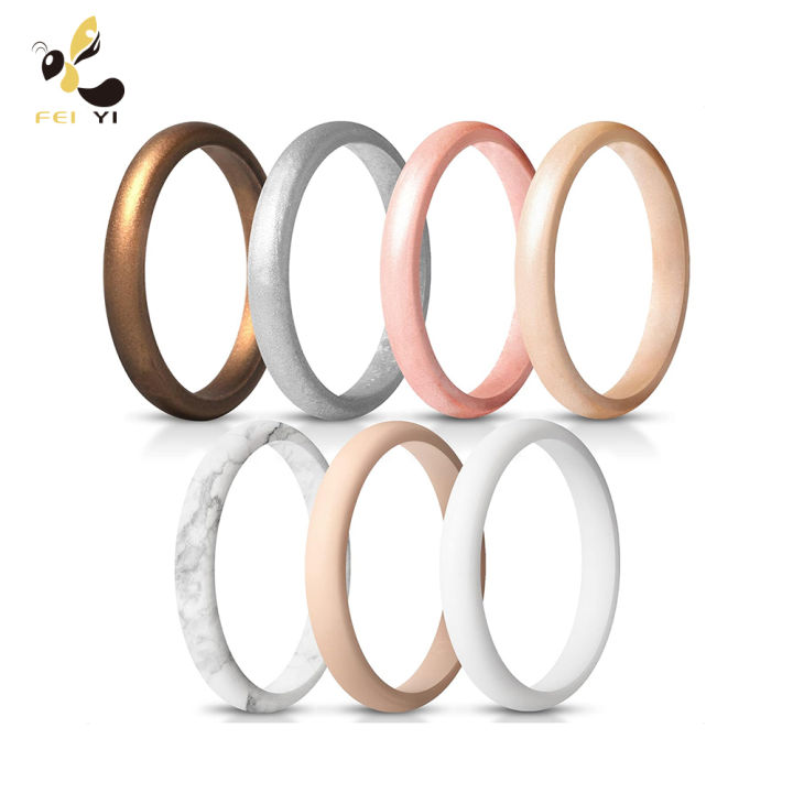 Wholesale Sport Band Finger Ring Woman Custom Thin Silicone Rubber Wedding Rings Finger Rings for Elegant Women