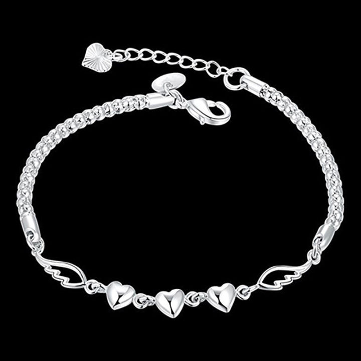 【Beiver Jewelry Store 】Silver Color Grain Heart Charm Bracelets Simplicity Angel Wing Pendant Bracelet For Jewelry Hand Gift