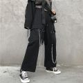 Gothic Cargo Pants Women Punk Chain Wide Leg Pants Korean Style Oversized Streetwear Trousers Female Techwear Emo BQ.