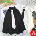 White Shirt for Male and Female Students Korean Style LoosedkBlack White Shirt Casual Bottoming Top Trendy Hong Kong Style. 