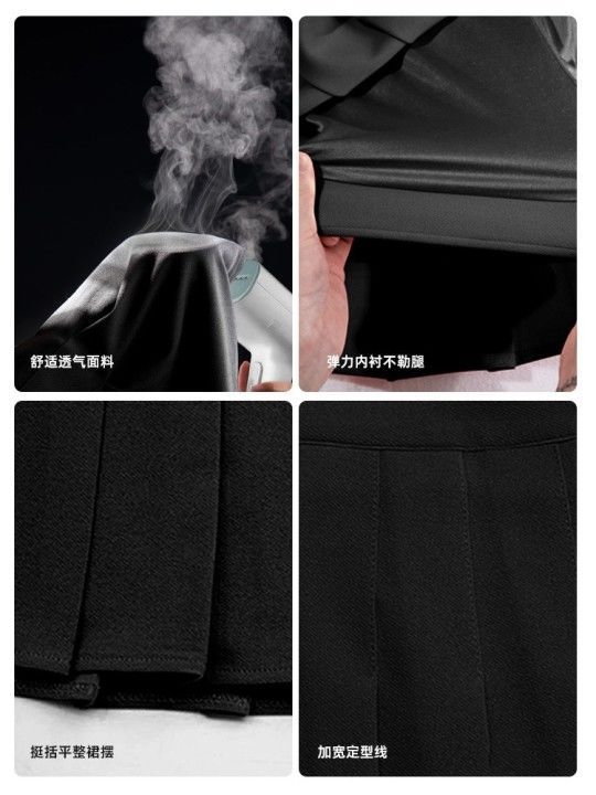 Elastic Waist Pleated Skirt Stretch Summer Lengthened with PocketsaHigh Waist Slimming ShortjkSkirt