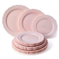 New European Disposable Dinnerware Plates Embossed Design Plastic Tableware Wedding Birthday Party Dessert Cake Plates Supply.