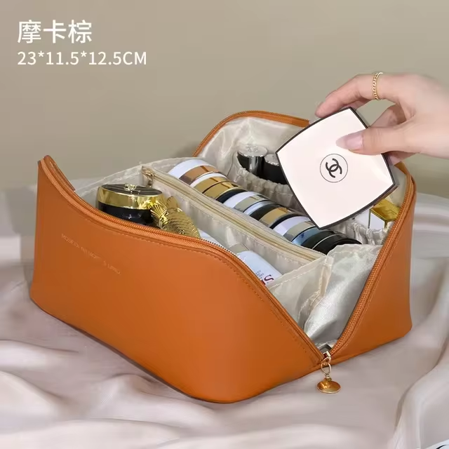 1pc Pillow Cosmetic Bag for Women Gilrs Make Up Case Female Travel Large Capacity Cosmetic Storage Bag for girls Travel Wash Bag PU Leather