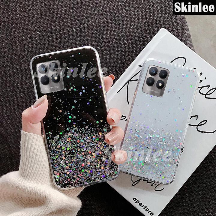 Phone case Realme Narzo 50 Back cover Full Stars Moon Starry Sky Transparent Bling Sequins Soft Back cover for Realme Narzo 50 cases