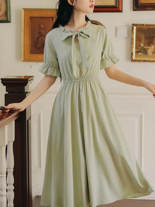 Gentle%20Retro%20Mori%20Style%20French%20Dress%20Girlish%20Style%20Summer%20New%20First%20Love%20Tight%20Waist%20Slim%20Fit%20Sweet%20Midi%20Dress%20-%20Image%202