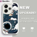 Jizetin for Redmi 13 Xiaomi Poco M6 4G Back Cover Cloud Astronaut Lambskin Texture PU Leather Back For Girls Boys Soft Phone Case.