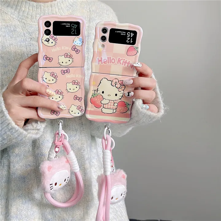 Kawaii%20Cartoon%20Hello%20Kitty%20Phone%20Case%20with%20Bracelet%20for%20Samsung%20Galaxy%20Z%20Flip%205%204%203%20Z%20Flip3%20Zflip4%20Shockproof%20Soft%20Cover%20Mascaraara%20-%20Image%202