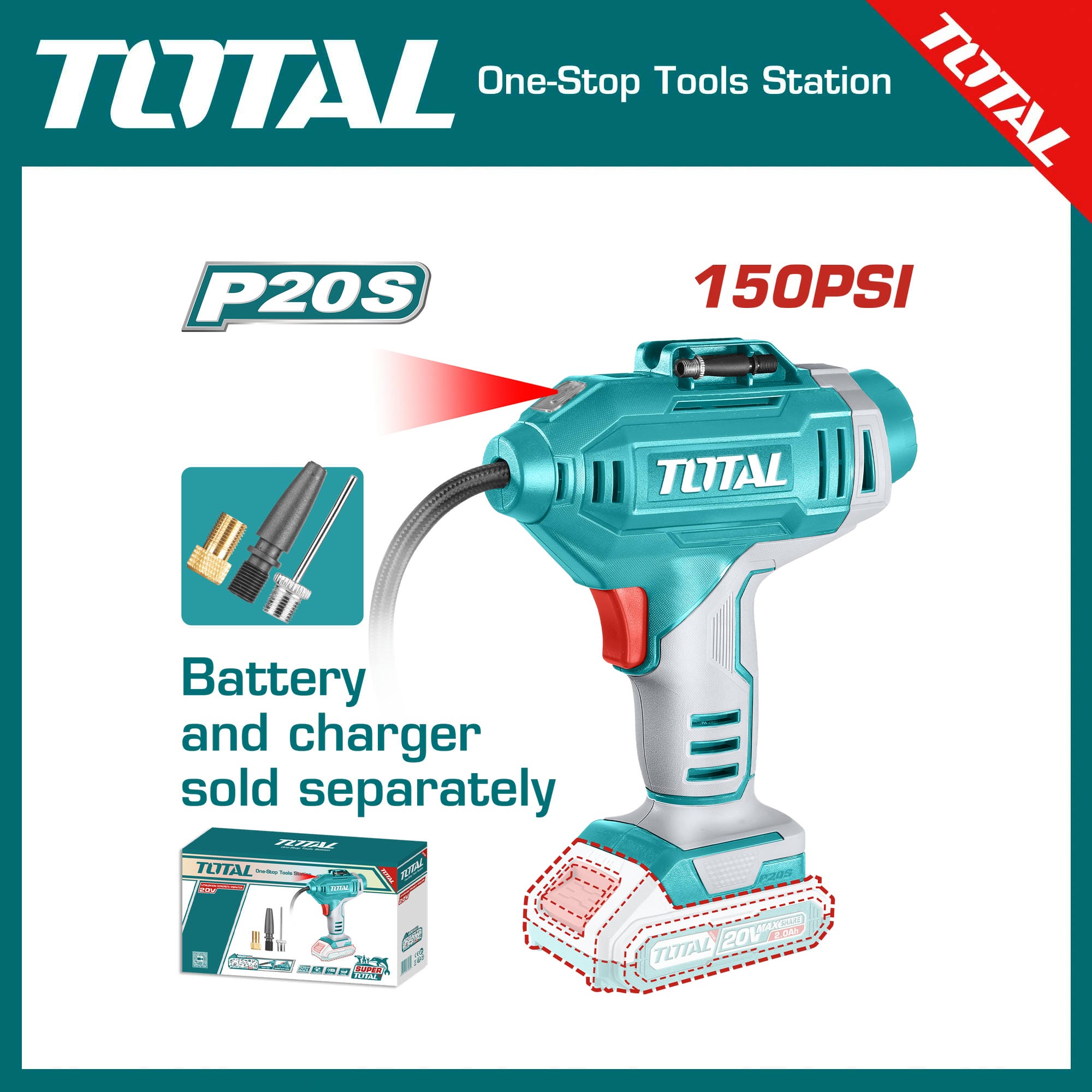 TOTAL Cordless Auto Air Compressor (No Battery & Charger) TACLI2018