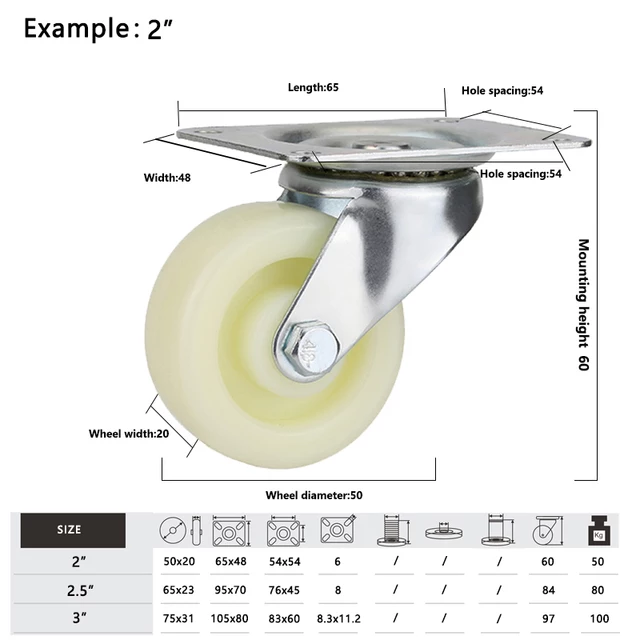 2"%204PC%20Universal%20Swivel%20Casters%20Furniture%20Wheel%20Castor%20White%20PP%20Nylon%20Dual%20Roller%20Wheel%20For%20Platform%20Trolley%20Chair%20Fixed%20Swivel-MHN%20-%20Image%202