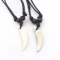 Men's Necklace Woman's Bone Pendant Tibetan Amulet Fangs Real Natural Tooth Vintage Tibet Wolf Tooth Charm White Brown Ecru. 
