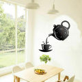 DIY Coffee Cup Teapot Self Adhesive Acrylic Mirror Clock Wall Stickers For Home Living Room Decor Wall Sticker Clock 1Set.