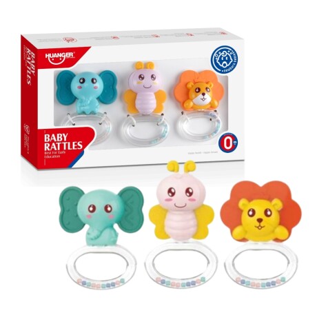 SET OF 3 BABY RATTLE TEETHERS ANIMALS
