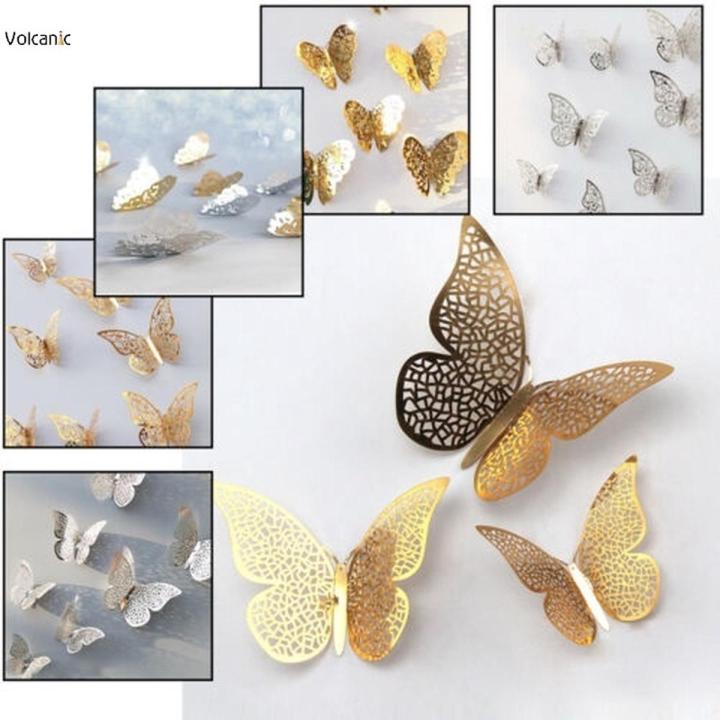 Unique Make - 12 Pcs/Set 3D Hollow Butterfly Wall Stickers/DIY Home ...