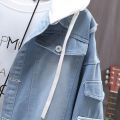 Fall New Coat Fashion Loose Men's Trendy Hat Jacket Denim Coat Youth Stitching Ripped Denim.