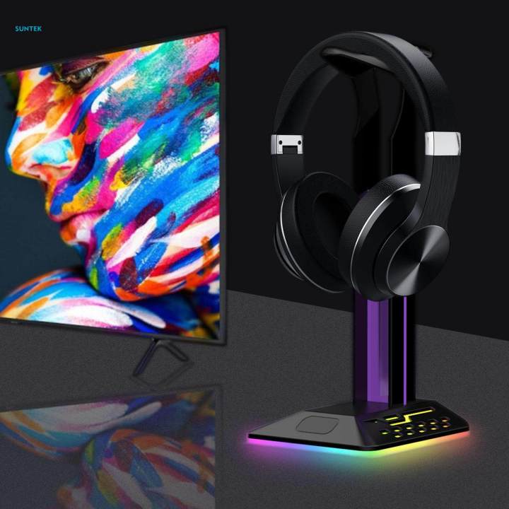 RGB Headphones Stand with USB Ports Desktop Headset Stand