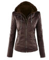 Faux Leather Jacket for Women, Female Winter Coat, Motorcycle Jacket, Faux Suede, PU Zipper Hoodies, Outerwear,. 