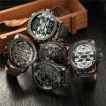 Oulm Big Size Large Dial Men Watches 4 Time Zone Quartz Watch Male Clock Casual Leather Sport Men's Wristwatches. 
