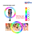 12" RGB LED Soft Ring Light with 7Fit Stand With Universal USB Plug Interface for Photography Makeup YouTube Video Shooting.