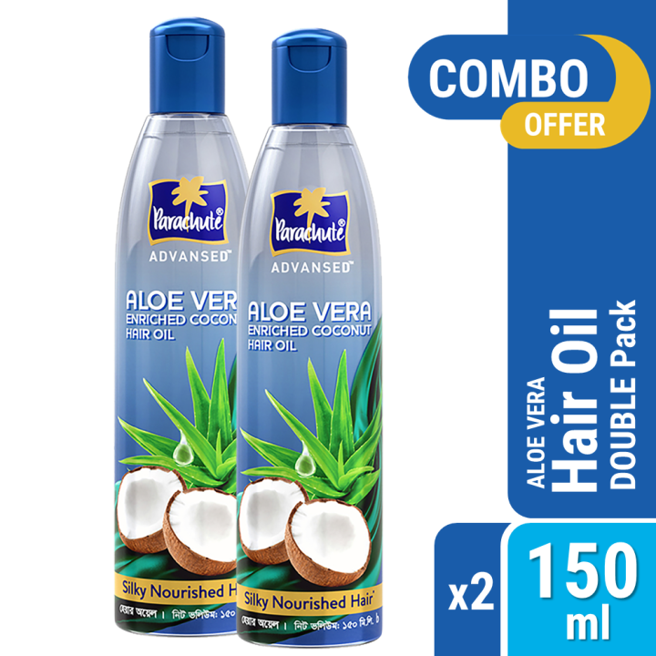 Parachute Advansed Aloe Vera Enriched Coconut Hair Oil | For Strong, Soft & Silky Hair|Deep Nourishment & Conditioning| All hair Types| 5.1 Fl.oz. 150ml Pack of 2 (150ml x 2)