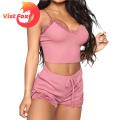 Vist Fox Women Pajamas Set Lace Edge Elastic Waist Women Nightwear Set.