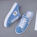 2023Spring and Summer New Canvas Shoes Female Students Half Slippers Slip-on Lofter Versatile Breathable Casual White Shoes Fashion.