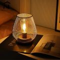 Nordic Metal Hollow Cage Candle Holder LED Lantern Battery Powered Cordless Lamp for Wedding Living Room Table Home Decor. 