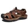 Men's Sandals Summer Anti-collision Toe Outdoor Walking Treking Casual Shoes Leather Hiking Men Slippers Beach Wading Shoes.