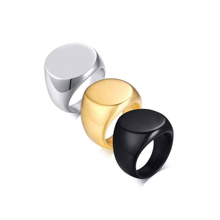 Simple 18k gold plated chunky rings jewelry wholesale bulk vintage championship stainless steel signet men engraved ring blanks