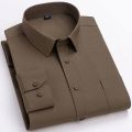 High Quality Cotton Men Dress Shirts Long Sleeve Middle-aged Luxury Plain Color Business Casual Social Male Shirt Regular Fit. 