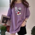 【Plus Size/M-5XL/5Colors Oversized Korean Style Women T-shirt Half Short Sleeves BIg Loose Cute Disney Mickey Printed Tee Summer Maternity T-shirt Round Neck Casual Top 100% Fashion Fat Size Medium-Long Length T-shirt. 
