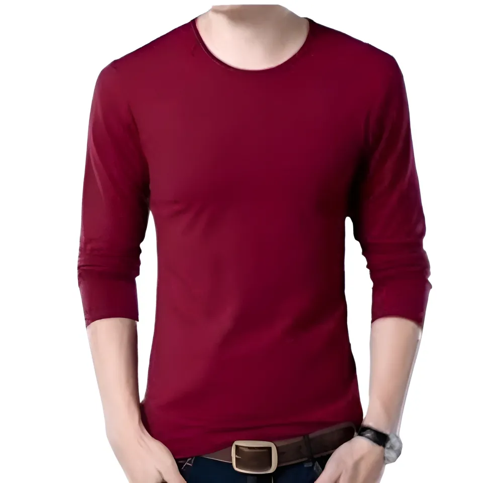 MAROON COLOR SOLID LONG SLEEVE MENS T-SHIRT