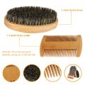 Beard Brush Mustache Comb Kit Boar Bristle Beard Brush Wooden Grooming Comb Facial Hair Care Gift Set For Men's Beard Styling. 