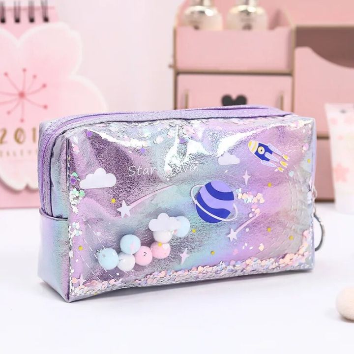 Star Pencil Case Glitter Large Capacity Pencilcase Pen Makeup Case Supplies Pencil Bag School Box Pencil Pouch Stationery