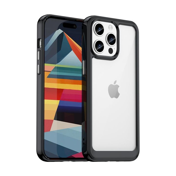 tzmar for iPhone 15 Pro Candy Color Hard Case Transparent Shockproof Back Phone Cover