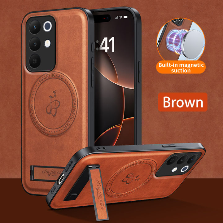 lthmy for Realme C85 Pro Supports Magnetic Wireless Charging Casing Matte Leather Phone Case Shockproof Protection Cases Armor Bracket Back Cover