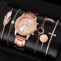 6PCS Set Women Rose Gold Luxury Quartz Watch Rhinestone Fashion Wristwatch Casual Ladies Watches Bracelet Set Clock Montre Femme. 