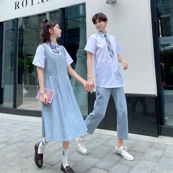 Couple%20Clothes%20Junior%20High%20School%20Student%20Shirt%20Suspender%20Long%20Skirt%20Summer%20Clothes2023New%20Korean%20Style%20Preppy%20Style%20Dress%20Suit%20-%20Image%202