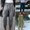 Men Knitted Trousers Pants Slim Fashion Male Ankle-Length Pants Drawstring Solid Color Pencil Autumn Winter Warm Woollen Trouser. 