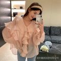Chic Gentle Ruffled Western Style Shirt New Long-Sleeved Women's Spring Shirt Fashionable Design 2024. 