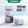 【US Plug】UGREEN Nexode GaN 30W Fast Charger for iPhone 15 14 13 PD3.0 USB C 1 Port Quick Charger for iPad Pro SAMSUNG s23 S22 Xiao/mi Type C Mobile Phone Charger for Realme. 